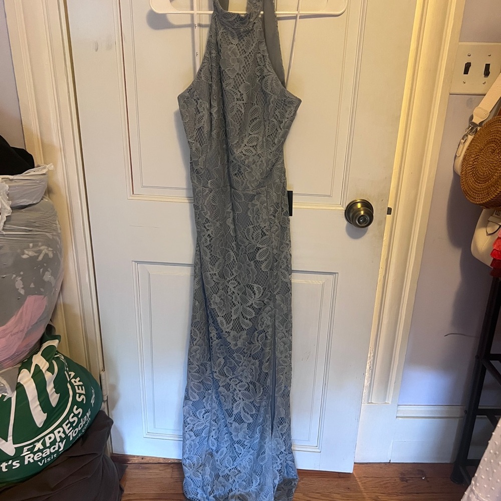 Lulu's Lace Maxi Dress in Gray